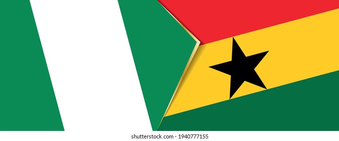 Nigeria and Ghana flags, two vector flags symbol of relationship or confrontation.