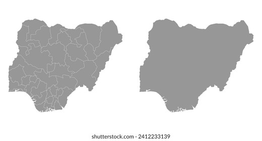 Mapa gris de Nigeria con estados. Ilustración vectorial.