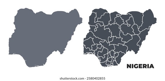 Nigeria grey political map simple flat illustration set