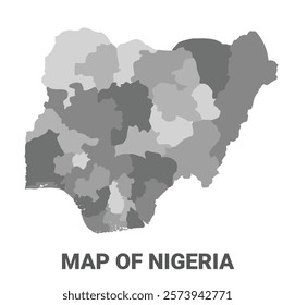 Nigeria Greyscale political map simple flat illustration
