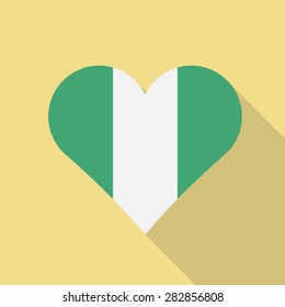 Nigeria heart flag flat style with long shadow. Patriotic design. Vector EPS10