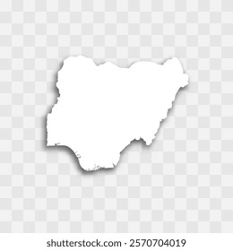 Nigeria high detailed vector representation of country silhouette. White color on transparent background with dropped shadow. For educational, decorative, or informational use.