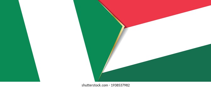 Banderas de Nigeria y Hungría, dos banderas vectoriales símbolo de relación o enfrentamiento.