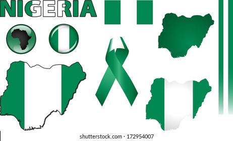 Nigeria Icons. Set of vector graphic images and symbols representing Nigeria.