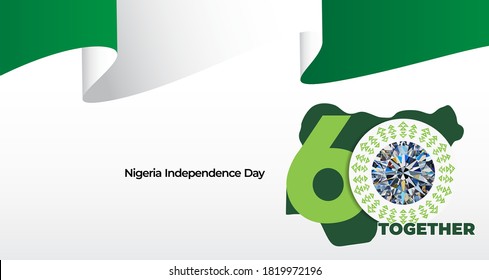 Nigeria Independence Day. The 60th logo with the Glory diamond. The Logo meaning "Together shall we be, bring the Nigerian people to be greatness, with warmth, spirit and love".  Vector illustration.