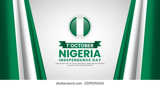 Plantilla de diseño de fondo de Anuncio del día de la independencia de Nigeria con bandera ondeante