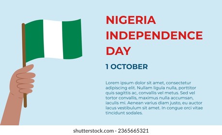 Nigeria Independence Day banner template. National holiday 1 October. Hand holding Nigerian flag. Vector illustration.