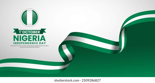 Fondo de la bandera de la cinta de celebración del Día de la Independencia de Nigeria. Plantilla para cartel, Anuncio, publicidad, tarjeta de felicitación o elemento de diseño de impresión