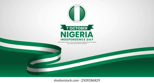 Nigeria Independence Day Celebration ribbon flag background. Template for Poster, Banner, Advertising, Greeting Card or Print Design Element