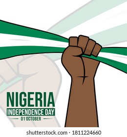 Nigeria Independence Day with flag in hand vector illustration.