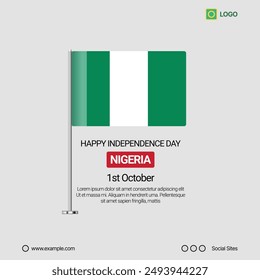 Nigeria Independence Day Social Media Banner, Editable Vector Design with Flag