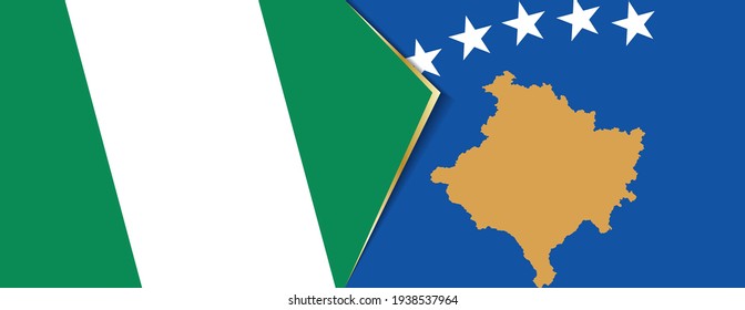 Nigeria and Kosovo flags, two vector flags symbol of relationship or confrontation.