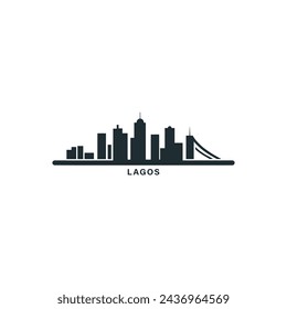 Nigeria Lagos cityscape skyline city panorama vector flat modern logo icon. Africa metropolitan emblem idea with landmarks and building silhouettes. Isolated graphic