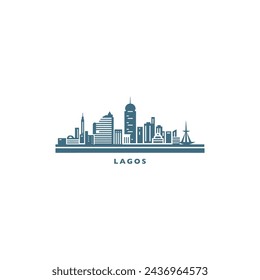 Nigeria Lagos paisaje urbano horizonte ciudad panorama vector plano moderno logotipo icono. Idea de emblema metropolitano de África con puntos de referencia y siluetas de construcción. Gráfico aislado