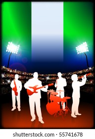 Nigeria Live Music Band on Stadium Concert Background with Flag Original Illustration