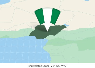 Nigeria Location Highlighted on African Map with Flag Icon. Detailed Vector Design.