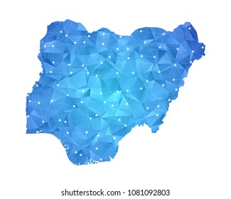 Nigeria Map - Abstract geometric rumpled triangular low poly style gradient graphic on white background , line dots polygonal design for your . Vector illustration eps 10.