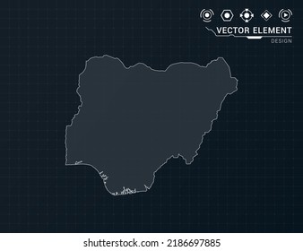 Nigeria map of black digital frame HUD, GUI, UI interface technology radar vector.