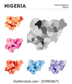 Nigeria map collection. Borders of Nigeria for your infographic. Colored country regions. Vector illustration.