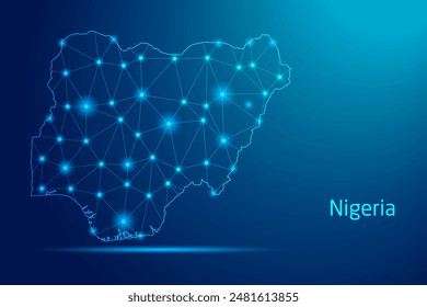 Nigeria map - concept of communication technology, graphic of low poly.
