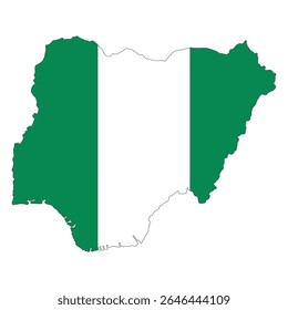 Nigeria map with country flag. Map of Nigeria with flag