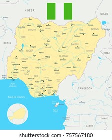 Nigeria map and flag - High Detailed Vector Illustration