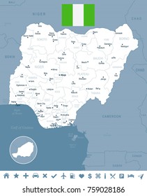 Nigeria map and flag - High Detailed Vector Illustration