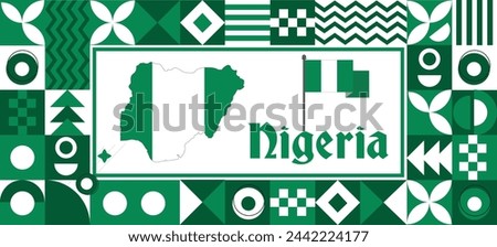 Nigeria Map flag independence day geometric Country web banner corporate abstract background design with flag theme. Country Vector Illustration