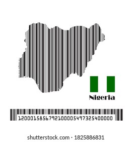 Nigeria map flag made bar code, vector illustration.