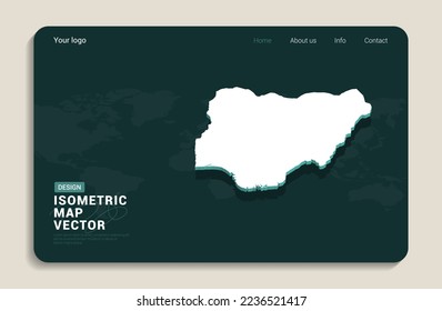 Nigeria map green background with isometric vector. Web banner layout template.