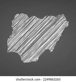 Nigeria map hand drawn sketch. Vector concept illustration flag, scribble map. Country map for infographic, brochures and presentations isolated on black background. Vector illustration.