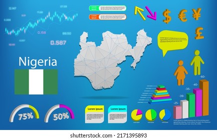 Nigeria map info graphics - charts, symbols, elements and icons collection. Detailed Nigeria map with High quality business infographic elements.