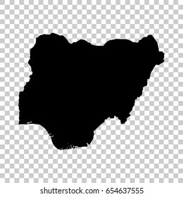 Nigeria map isolated on transparent background. Black map for your design. Vector illustration, easy to edit.