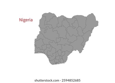 Nigeria map isolated on white background. Map silhouette of Nigeria. For website layouts, background, education, precise, customizable. Earth geography.