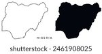 Nigeria map outlined and black vector set