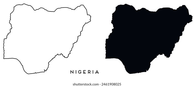 Nigeria map outlined and black vector set