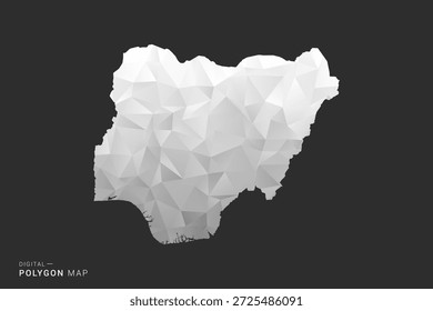 Mapa de Nigeria - Ilustración vectorial de estilo polígono en diseño geométrico de bajo poli negro, gris y blanco, silueta mínima, aislado para infografía.