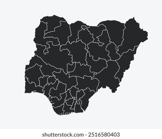 Nigeria-Karte mit Regionen einzeln auf weißem Hintergrund. Karte von Nigeria. Vektorgrafik