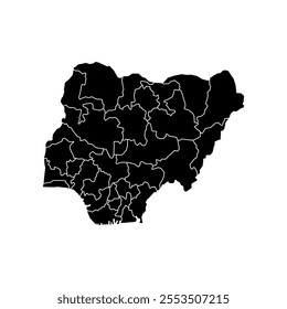 nigeria map with regions, isolated on white background. Vector illustration Central Africa