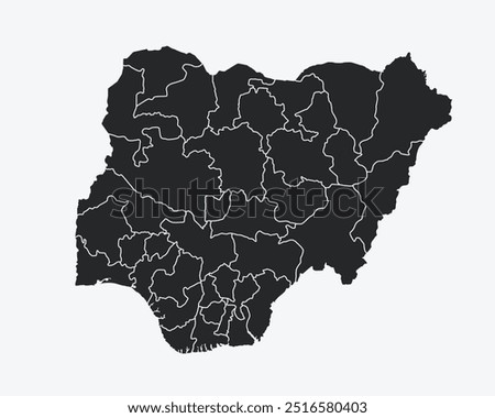 Nigeria map with regions isolated on white background. Map of Nigeria. Vector illustration