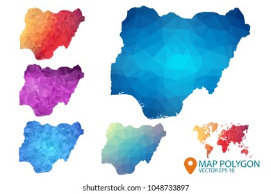 Nigeria Map - Set of geometric rumpled triangular low poly style gradient graphic background , Map world polygonal design for your . Vector illustration eps 10.