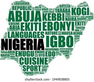 Nigeria map silhouette word cloud