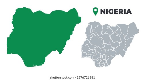 Nigeria map simple flat outline vector set
