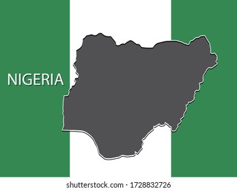 Nigeria map thin line style and flags.