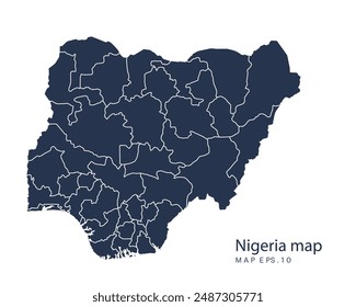 Nigeria map vector, Abstract design vector illustration Eps 10. Navy color.High Detailed on white background.