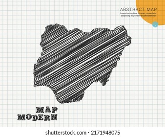 Nigeria map of vector black silhouette chaotic hand drawn scribble sketch on grid paper used for notes or decoration.