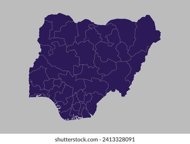 Nigeria map vector, Blue purple color isolated on gray background.