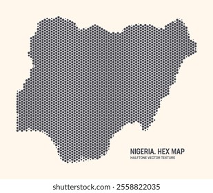 Nigeria Map Vector Hexagonal Halftone Pattern Isolate On Light Background. Hex Texture in the Form of Map of Nigeria. Modern Technologic Military Contour Map of Nigeria for Design or Business Projects