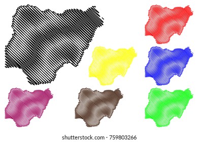 Nigeria map vector illustration, scribble sketch Federal Republic of Nigeria