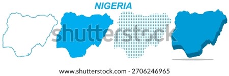 Nigeria Map Vector Set, West Africa Outline Silhouette Dotted 3D Solid Shapes, Country Infographic Template, Editable EPS Geography